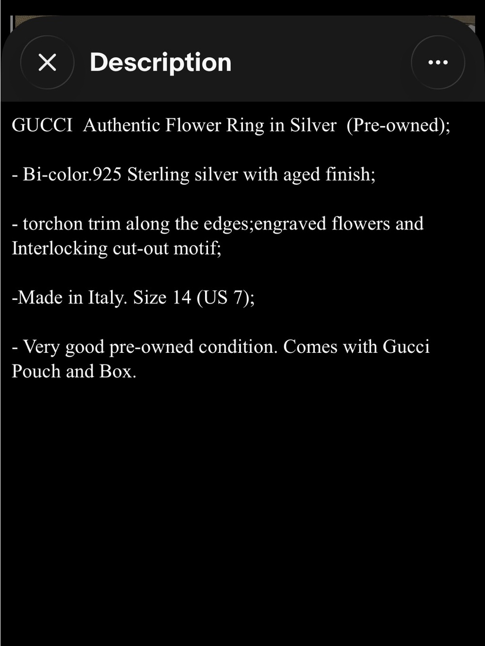 Authentic Gucci Silver Flower & Rope Ring - Picture 8 of 8